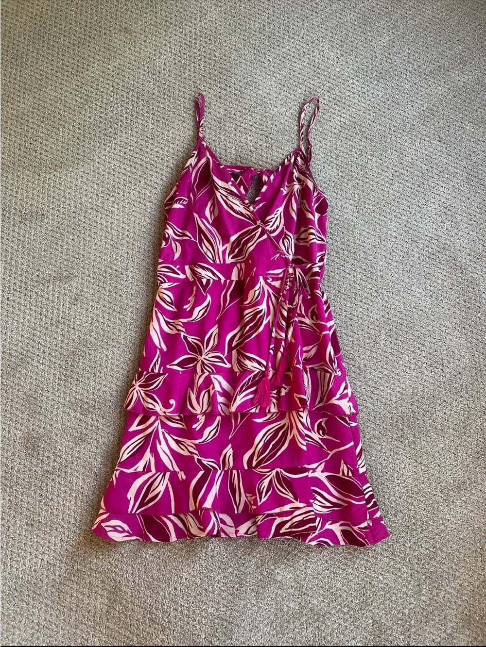 Floral Fuchsia Tie-Waist Mini Dress